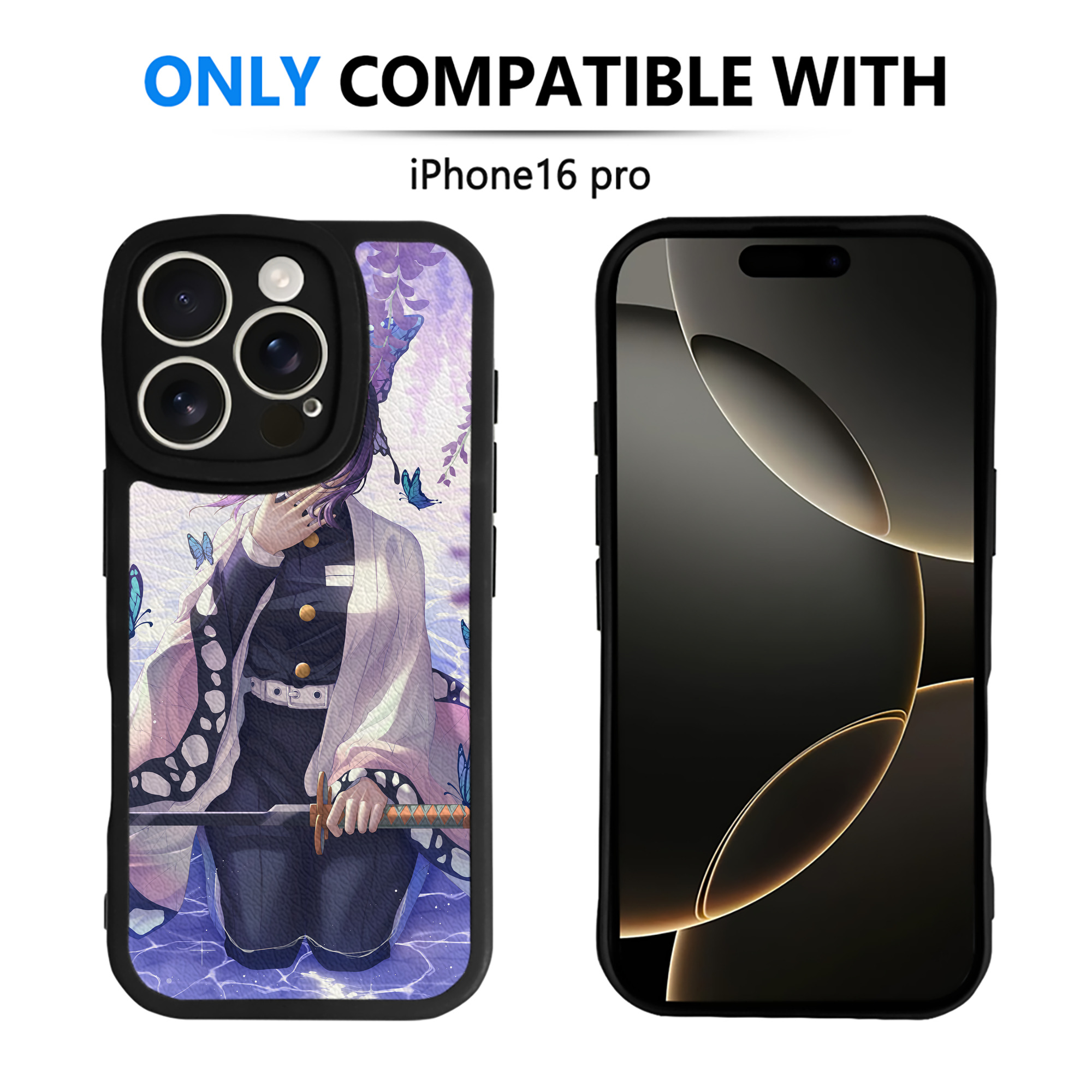 （画像用） 鬼滅の刃（きめつのやいば）蟲柱-胡蝶 しのぶ／こちょう しのぶ Kochou Shinobu 【iPhone 16シリーズ対応】シリコンスマホケース（レザー調） 材質：シリコン